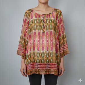 Jones New York Sport 3/4 Sleeve Semi Sheer Print Blouse Size M